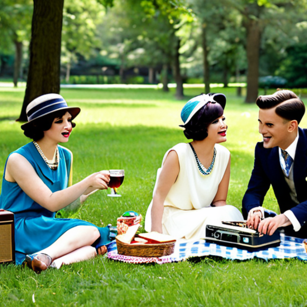 이색피크닉 피크닉 하우스 - Roaring Twenties Picnic**

"A group of friends having a picnic in a park, dressed in 1920s flapper d...