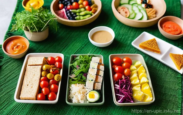 이색피크닉 도시락 레시피 - **Vibrant Global Picnic Feast:** A diverse group of friends, casually dressed in stylish but modest ...