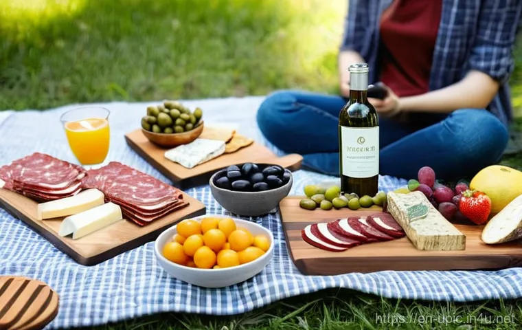 이색피크닉 여름 필수 아이템 - **"The Elevated Picnic Journey"**
    A vibrant, sunlit outdoor scene featuring a diverse group of f...