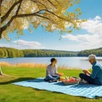 이색피크닉 날씨 체크 - **Prompt 1: Lakeside Microclimate Picnic**
    "A vibrant, detailed photograph of a family of three ...