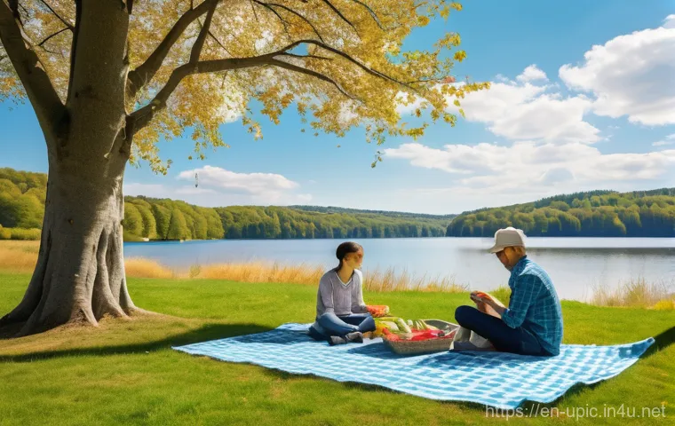 이색피크닉 날씨 체크 - **Prompt 1: Lakeside Microclimate Picnic**
    "A vibrant, detailed photograph of a family of three ...